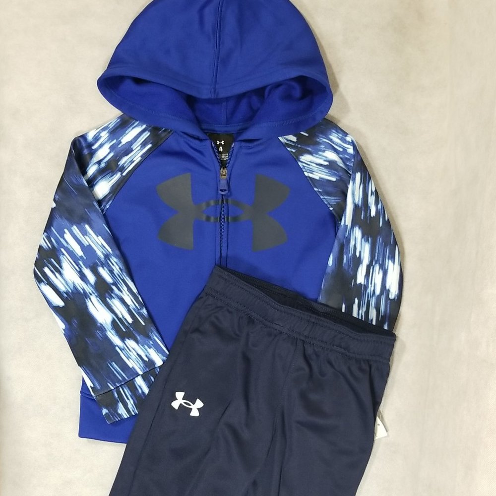 NWT Under Armour Boys Size 4 Track Suit Full Zip Jacket Pant Set